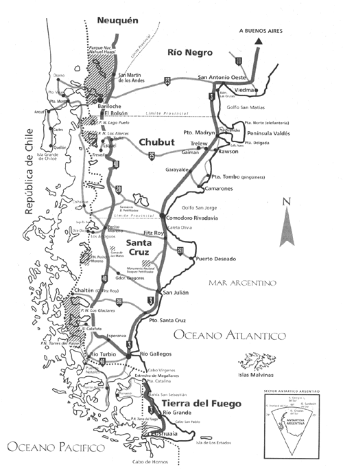 Mapa de la Patagonia