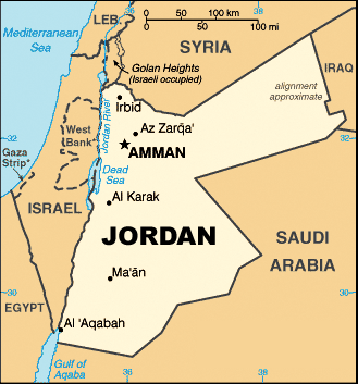 Mapa actual del Reino de Jordania